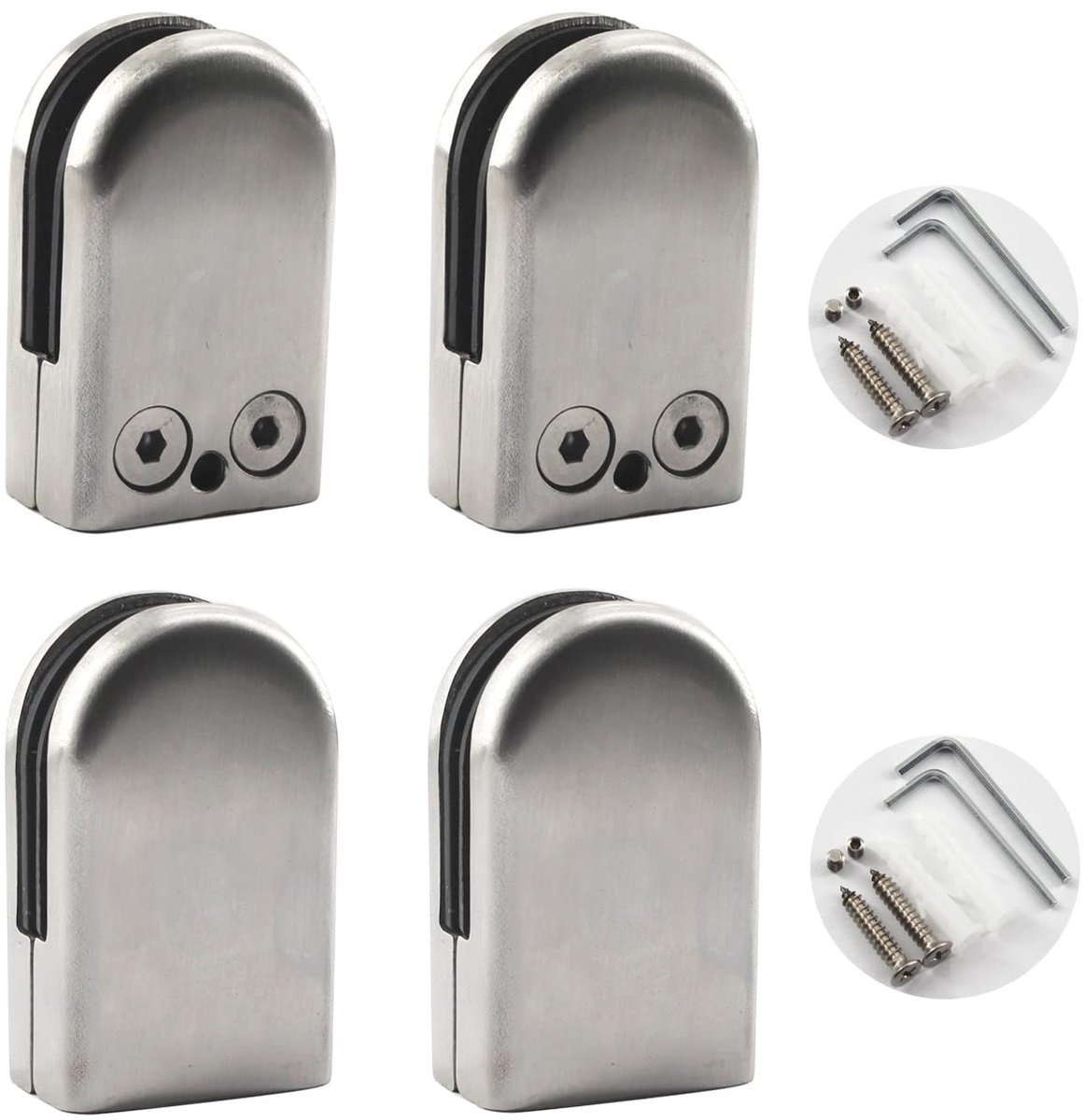 Dailygoods- Glazen Klem Verstelbaar - Ronde Klemhouder - Roestvrij Staal - 4 Stuks - Geschikt voor 16-17 mm Glas - Inclusief Micro-Stelschroeven - Glasbeugel