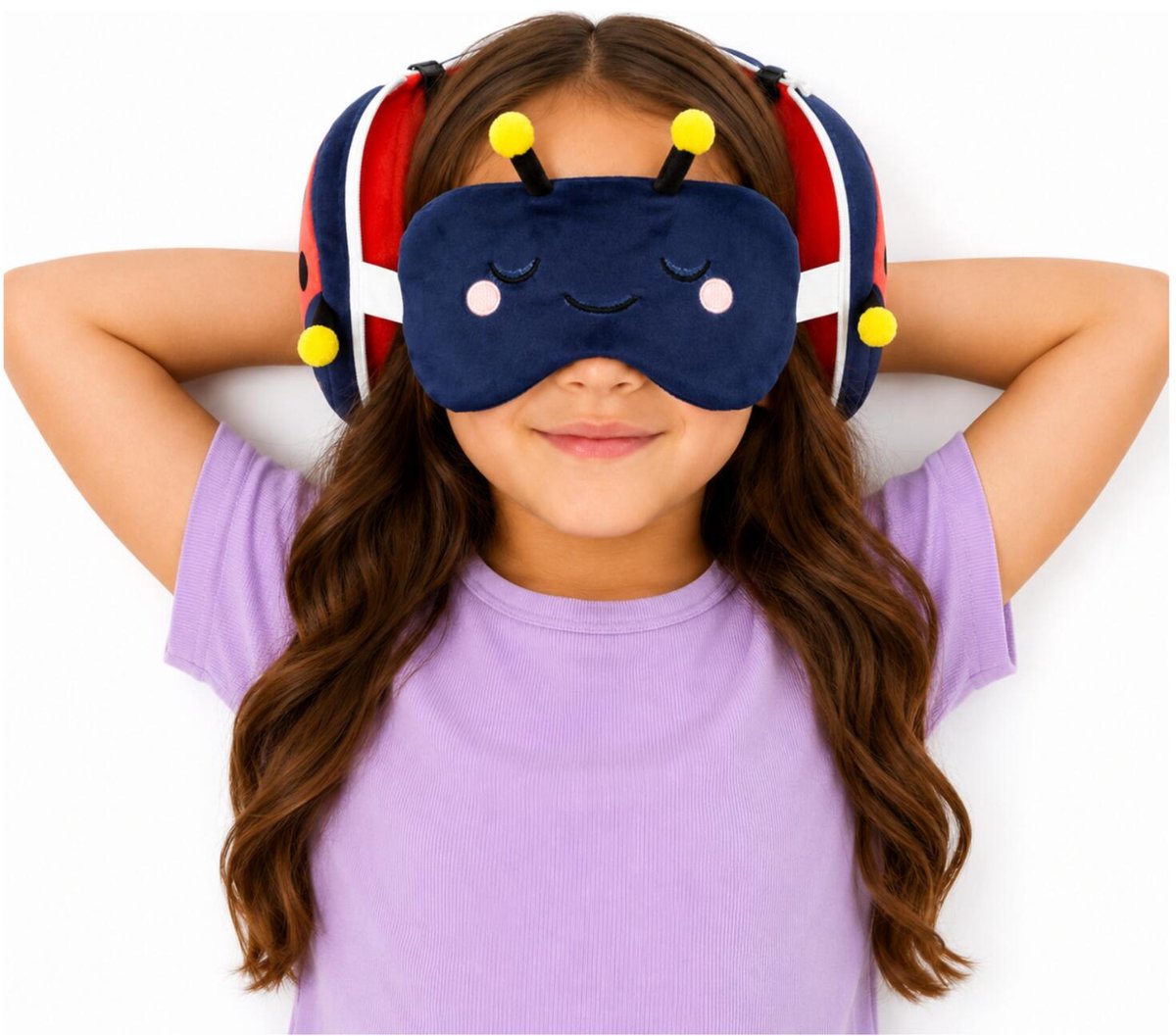 Bol.com Relaxeazzz Relaxeazzz Reis set - Lieveheersbeestje knuffel / reiskussen / slaapmasker - voor kinderen - in vliegtuig of ... aanbieding