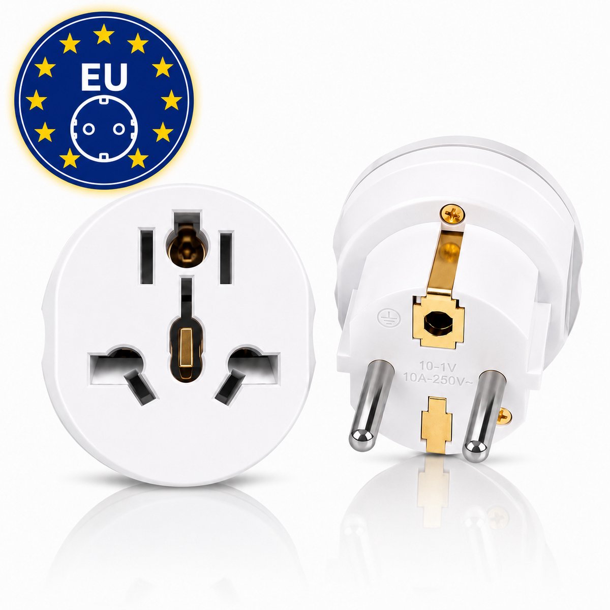 DEGG® - 2x Universele Wereldstekker / Reisstekker naar EU Adapter – 16A – 250V – Reisset – Omvormer voor UK/US/AU/CN Stekkers naar Europese Wandcontactdoos – Wit