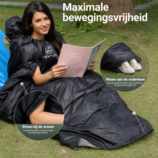 Ventus Slaapzak - Comfortzone 5 - 15 °C - 220 x 83 cm - Incl Compressiezak - Geschikt voor Volwassen en Kind - Mummy Sleeping Bag - Kamperen - Lichtgewicht - Koppelbaar 1 of 2 persoons - Zwart van Ventus — afbeelding 5