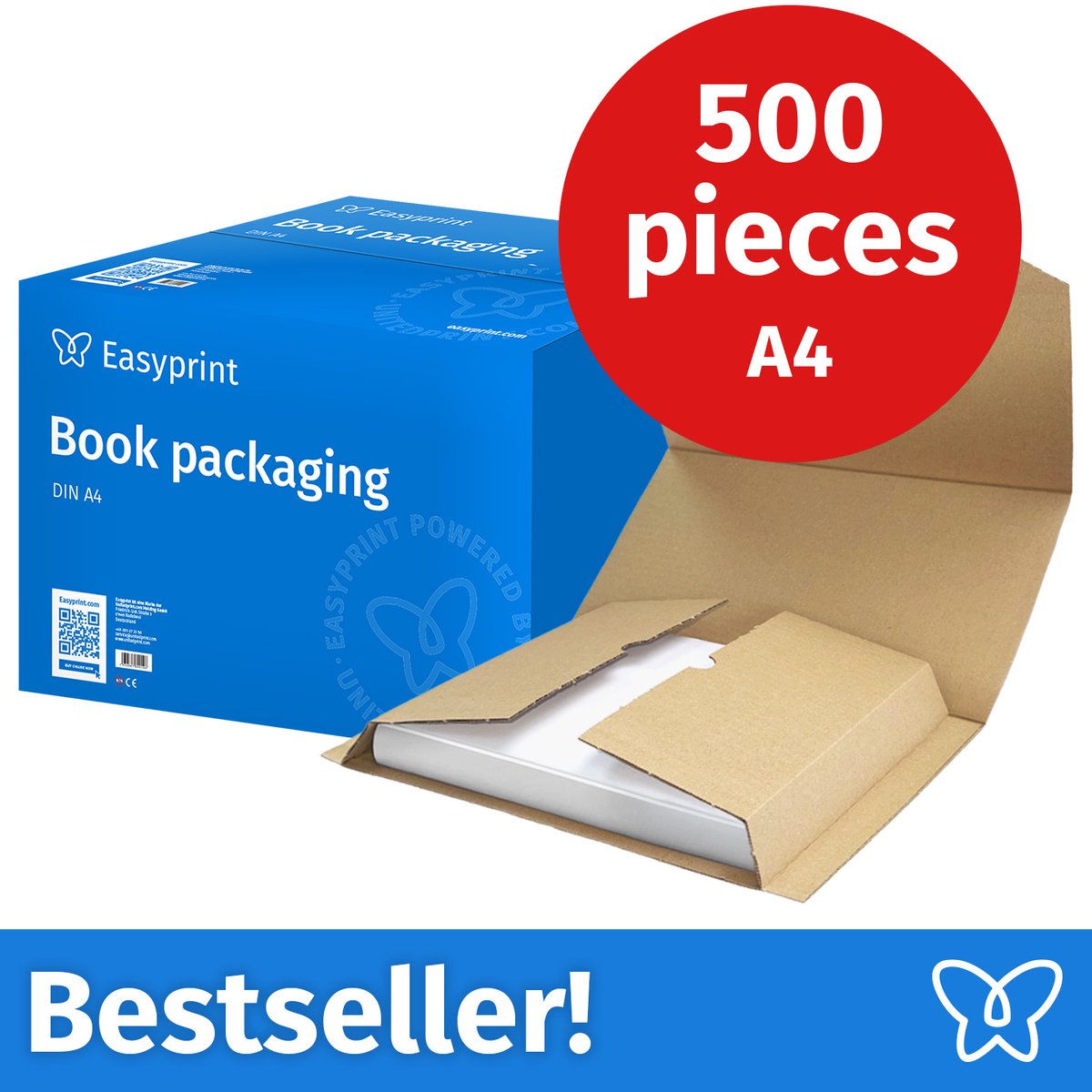 NIEUW: Easyprint Boekverpakking, DIN A4, verzendverpakking, onbedrukt, 500 stuks
