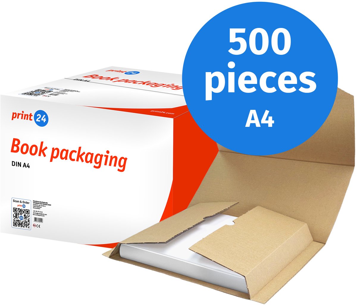 NIEUW: print24 Boekverpakking, DIN A4, Verzendverpakking, onbedrukt, 500 stuks