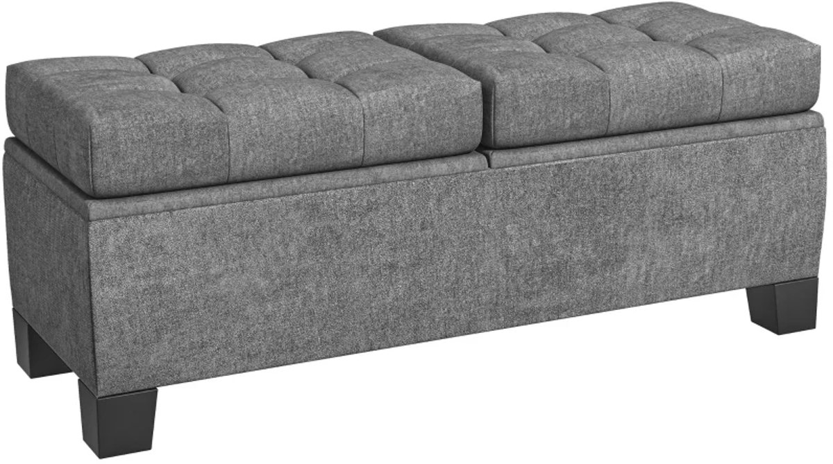 Bankje - Met Opbergruimte - Gestoffeerde Bank Met Linnenlook - Gewatteerde Opbergdoos - Draagvermogen Tot 180 kg - Voor Hal, Slaapkamer En Woonkamer - 116 x 41 x 47 cm - Grijs