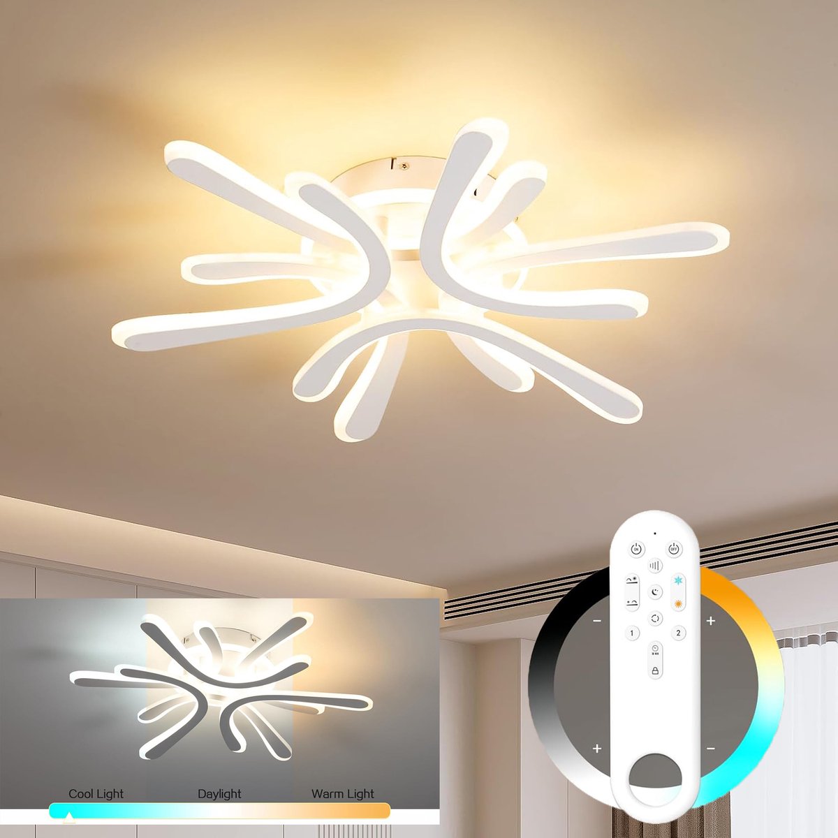 Amdelne ‑ Moderne Plafonniere ‑ LED Zes‑Bloem Vorm ‑ 40W ‑ 3000K‑6000K ‑ 4200LM ‑ Dimbaar Met Afstandsbediening ‑ Plafondverlichting Wit - Voor keuken kantoor woonkamer