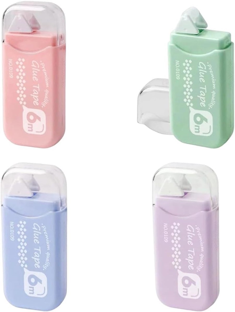Set van 4 dubbelzijdige lijmrollers van 6 m, perfect voor scrapbooking, knutselen en kantoorwerk, inclusief opbergtas en meerkleurig ontwerp