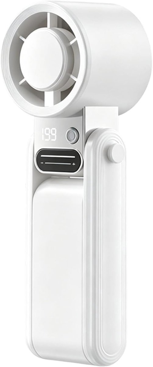 Mini handventilator - Koelventilator - Opvouwbare draagbare ventilator met 199 snelheden - 3600 mAh - Oplaadbare miniventilator - Oplaadbaar - Turbineventilator - Handheld Turbo Fan voor Reis, Strand en Kantoor - LED-display - USB-oplaadbaar - Wit