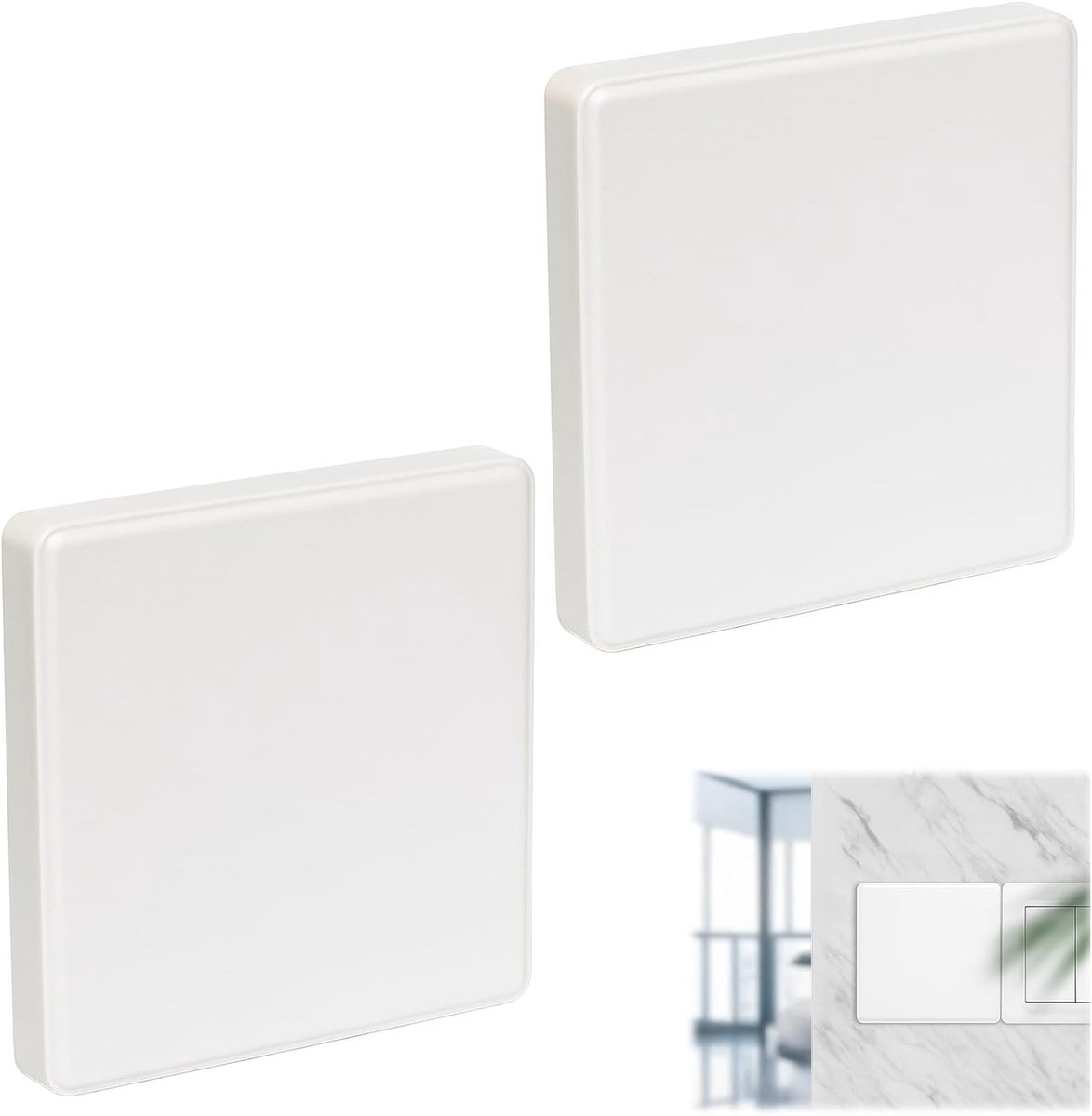 Set van 2 Blinde Dekplaten voor Elektrische Stopcontacten - Vierkante Wandafdekkingen voor Ongebruikte Stopcontacten of Schakelaars, 8.7 x 8.7 cm