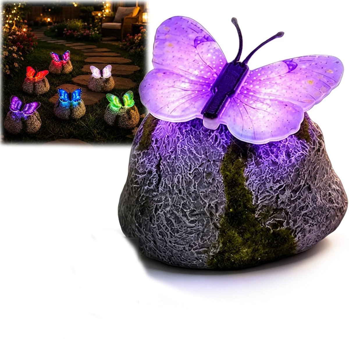 Namajunas - Zonne‑energie vlinder decoratielamp - Energiezuinig - Solar Tuinverlichting - Buitenlamp - Sfeerverlichting - Tuin Decoratie voor Buiten - Waterafstotend - Tuinverlichting op Zonneenergie -Tuinbeelden voor buiten