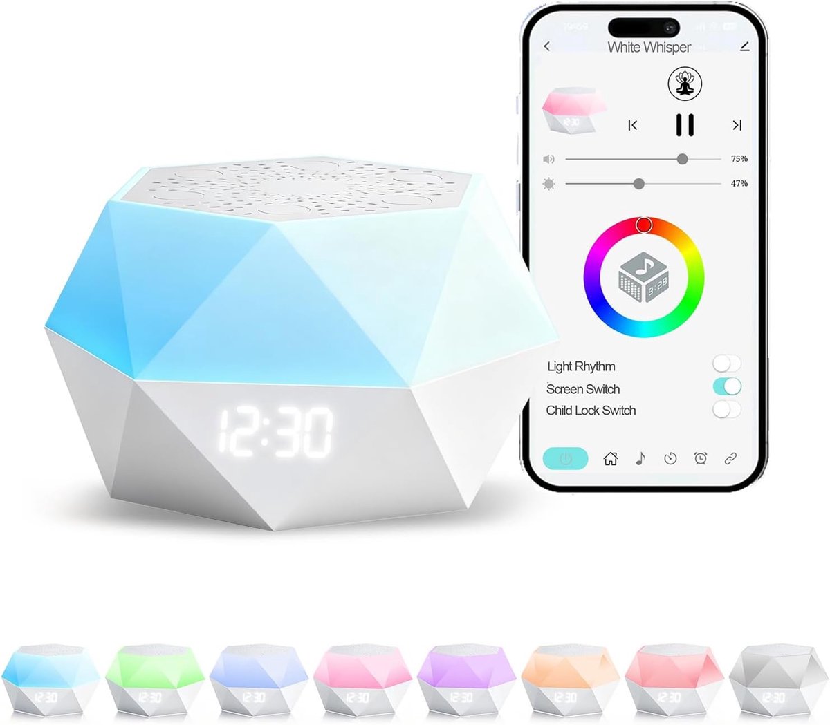 Witruismachine met Licht – Geluidsmachine met 32 Kalmerende Geluiden en App-afstandsbediening – Timer – Witruismachine voor Volwassenen en Baby’s – Slaapkamer en Cadeau