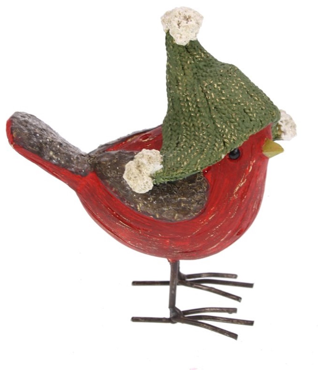 Vogeltje met groene muts 10,5x8x12,5cm