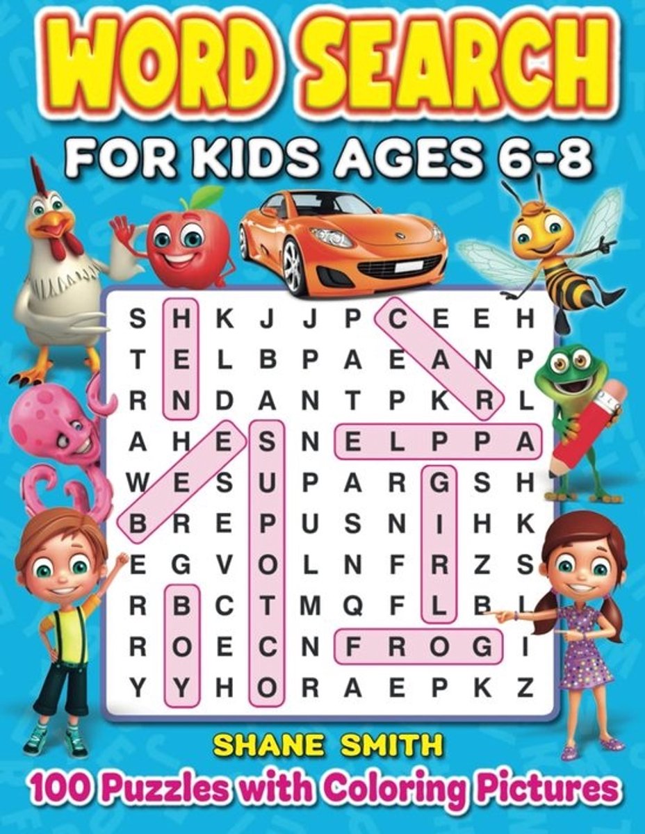 Woordzoekpuzzels voor Kinderen 6-8 Jaar: 100 Puzzels met Kleurplaten voor Leerplezier