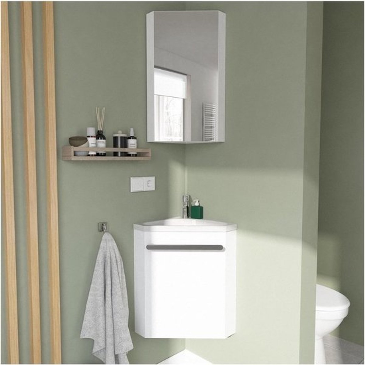 Corner Wash Basin Set White + Sink + Toilet Cabinet - Space Saving Solution for Small Bathrooms