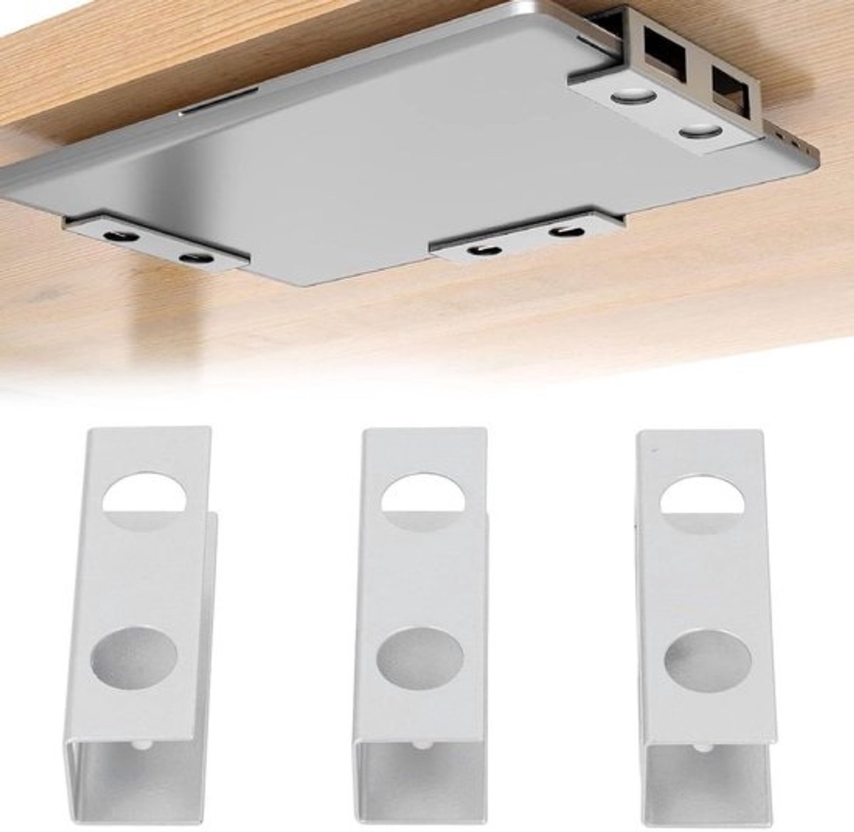 Laptophouder Onder Bureau - Toetsenbord Opslag - Werkruimte Maximaliseren - Robuuste Koolstofstaal - 14 x 8 x 5 cm - Zwart