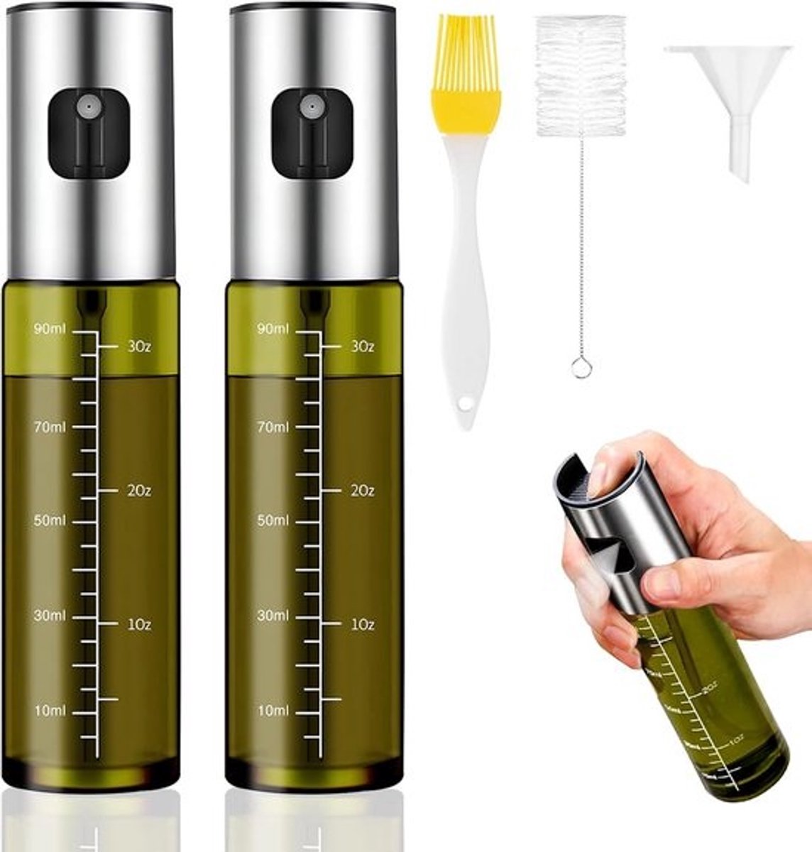 Oliesproeier om te koken, groene UV-bescherming glazen oliespuitfles, 100% BPA-vrije oliesproeier voor bakolie, keukenolie spuitfles voor heteluchtfriteuse, oliesproeier met schaal en trechter, oliespray