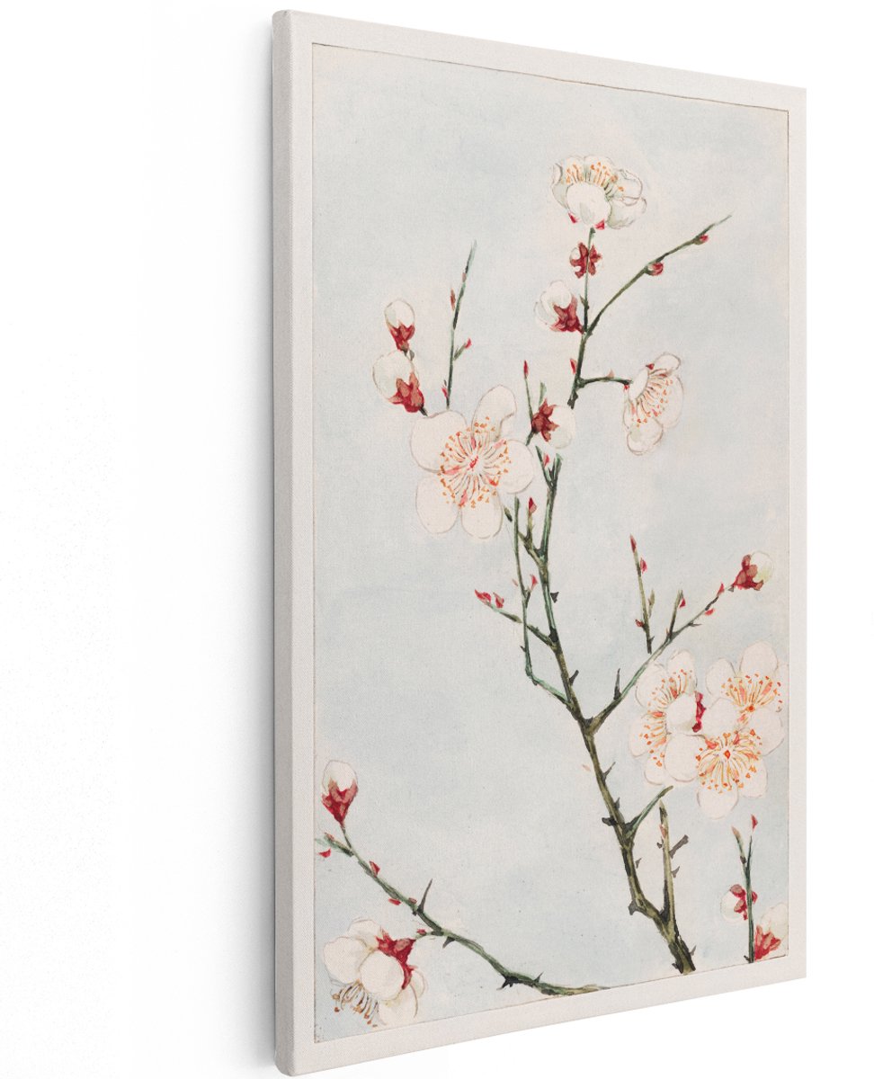 Artaza Canvas Schilderij Pruimenbloesem - 120x180 cm - Groot - Wanddecoratie Bloemen - Muurdecoratie Japandi - Decoratie Vintage - Wit