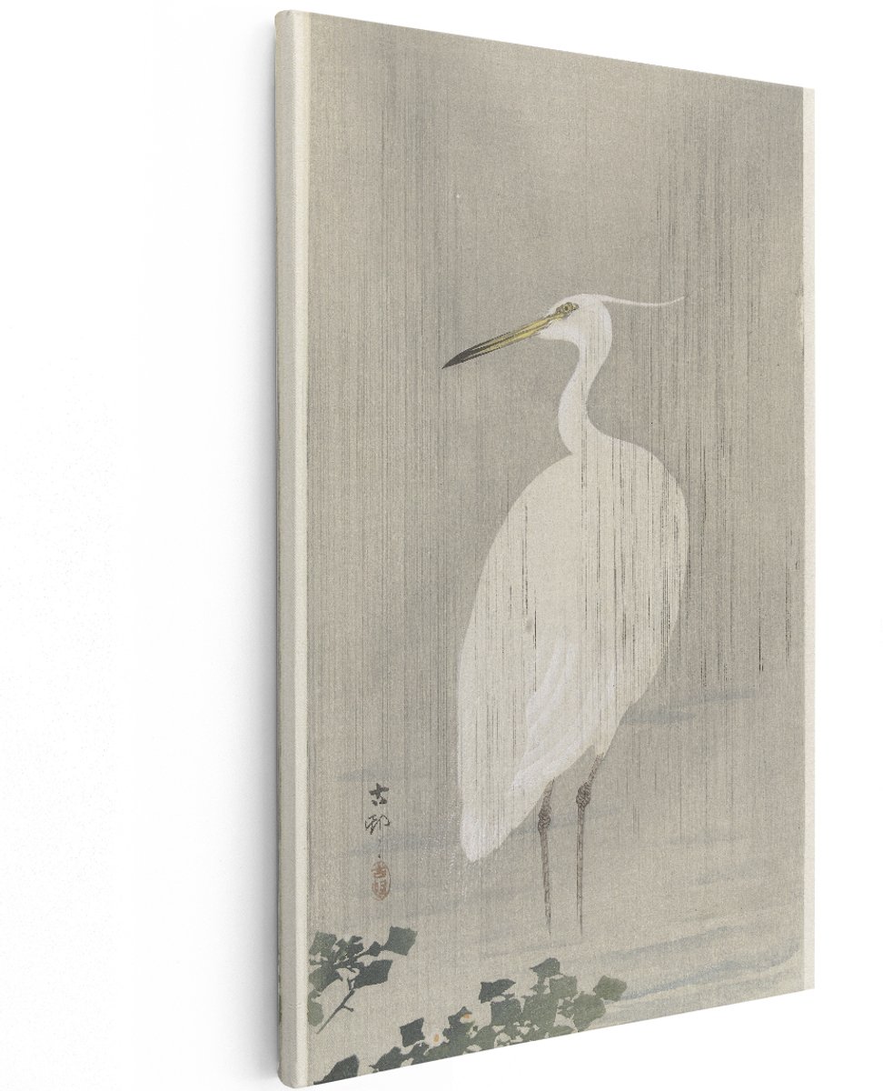 Artaza Canvas Schilderij Witte Reiger - 120x180 cm - Groot - Wanddecoratie Vogels - Muurdecoratie Japandi - Decoratie Vintage Dieren