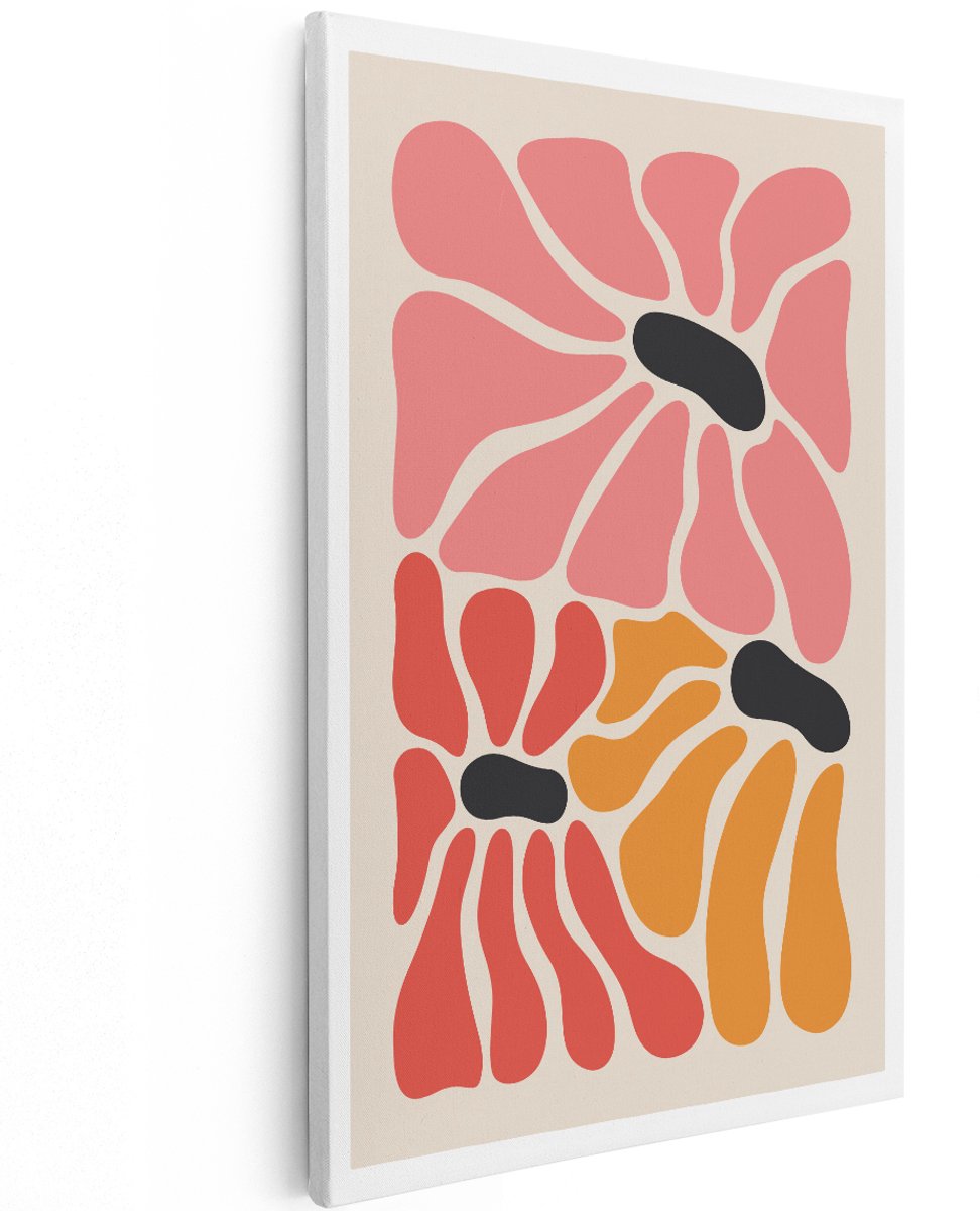 Artaza Canvas Schilderij Abstracte Bloemen - 120x180 cm - Groot - Wanddecoratie Boho - Muurdecoratie Woonkamer - Decoratie Organische Vormen - Roze