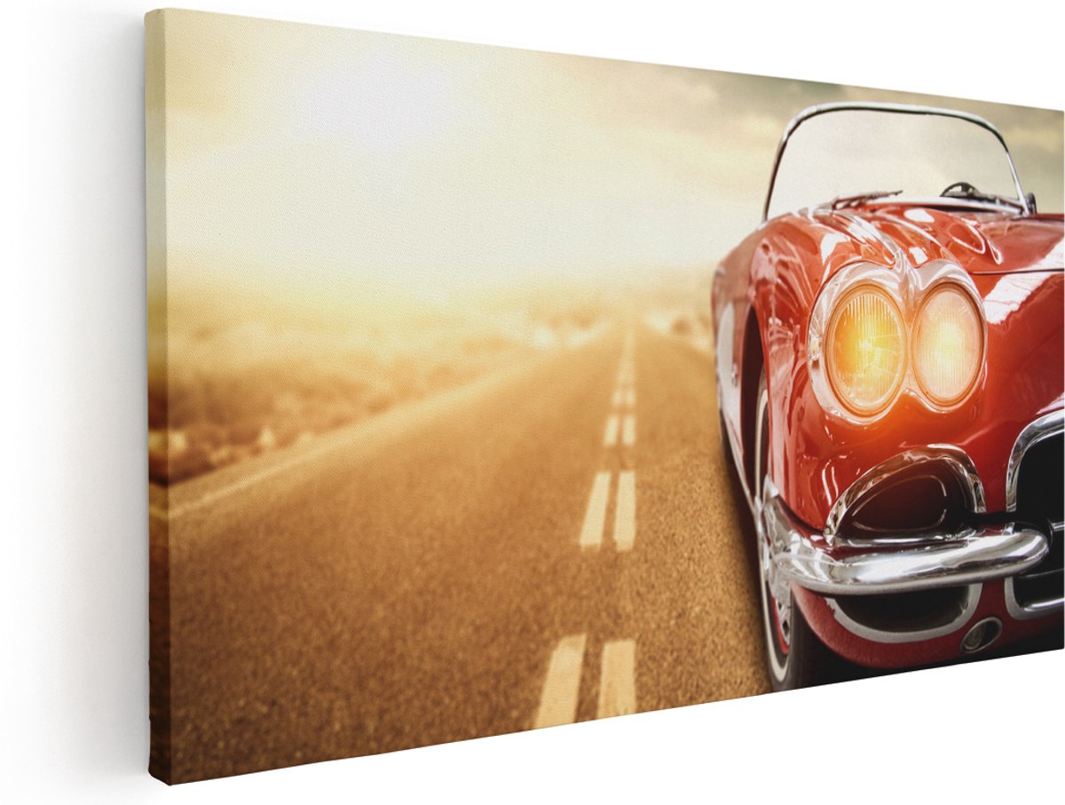 Artaza Canvas Schilderij Oude Rode Auto - Retro - 160x80 cm - Groot - Wanddecoratie Woonkamer - Schilderijen - Muurdecoratie