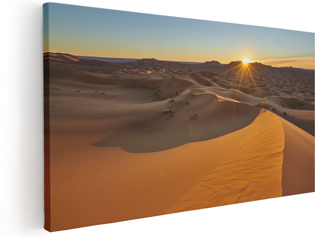 Artaza Canvas Schilderij Woestijn in de Sahara met een Opkomende Zon - 160x80 cm - Groot - Wanddecoratie Woonkamer - Schilderijen - Muurdecoratie