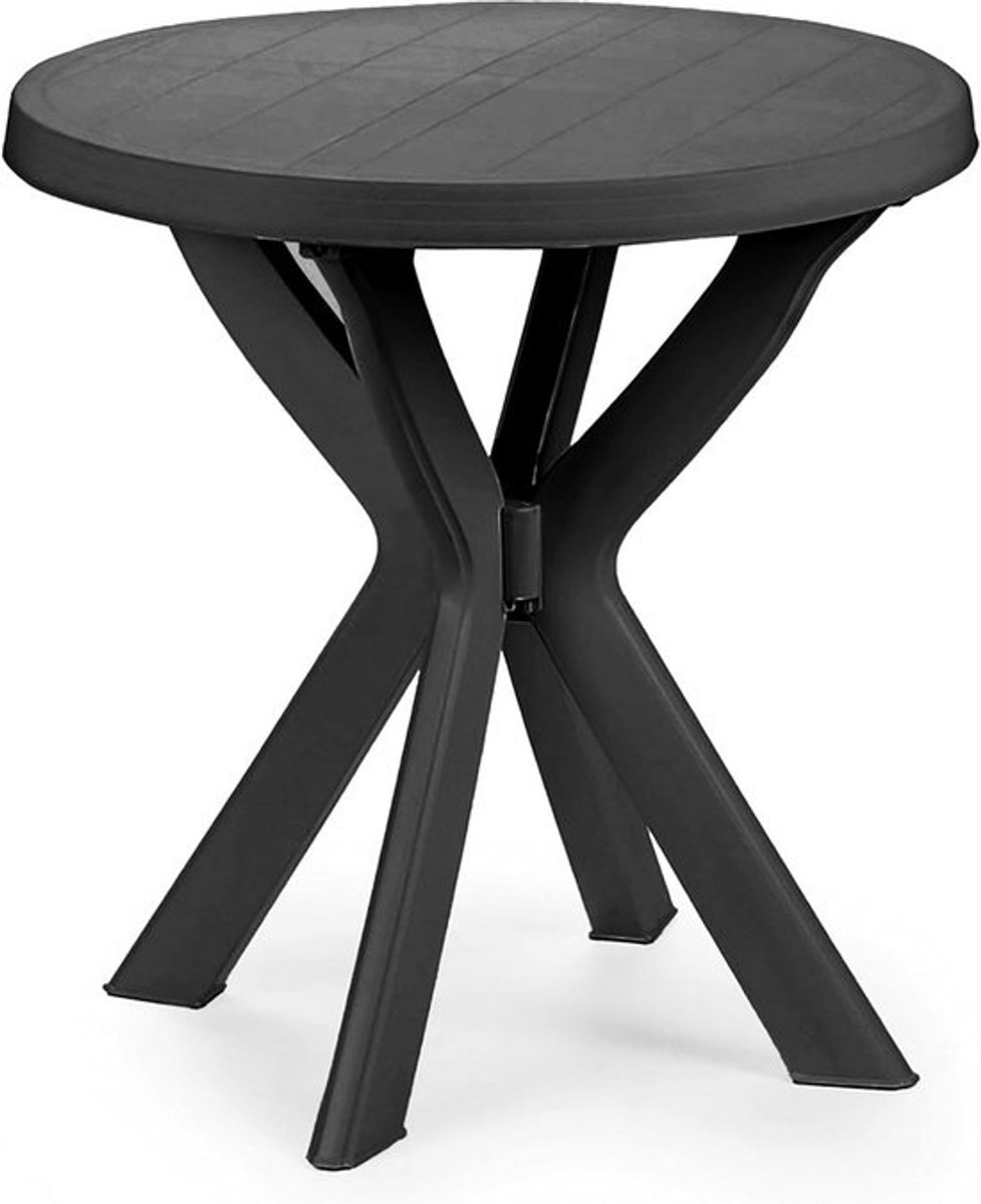 Kunststof tuintafel - Ronde tafel - Buiten genieten - Stabiel X-frame - 70 cm - Antraciet