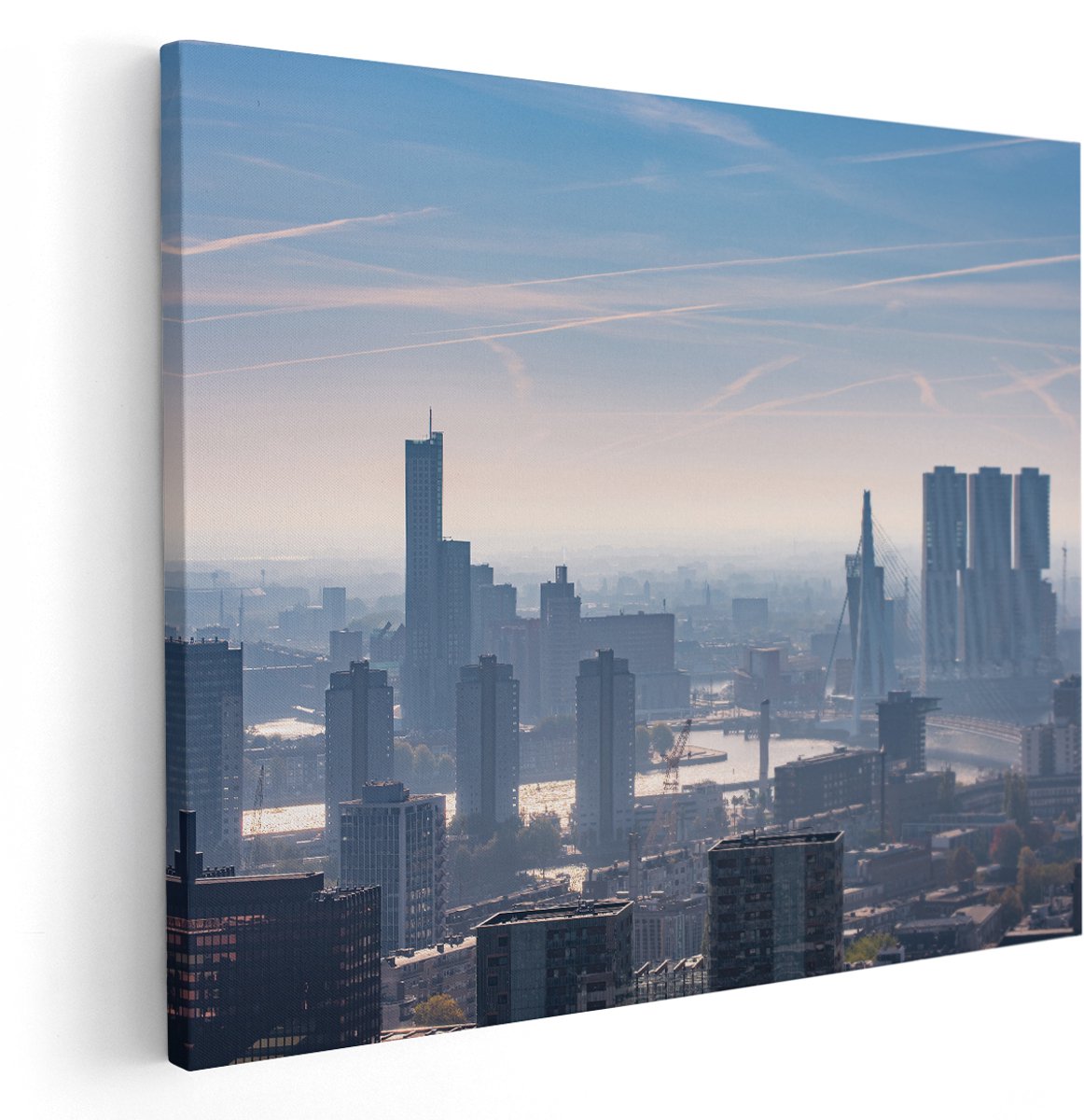 Artaza Canvas Schilderij Rotterdamse Skyline - 150x120 cm - Groot - Wanddecoratie Woonkamer - Schilderijen - Muurdecoratie