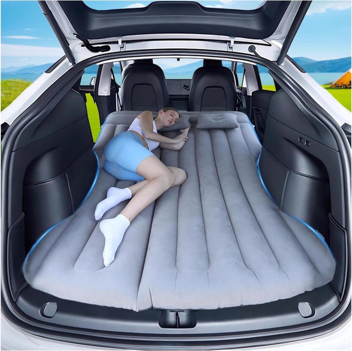 Auto Luchtmatras - Opblaasbaar Bed - Comfortabel Slapen - 4 Onafhankelijke Luchtkamers - 195 x 130 cm - Grijs