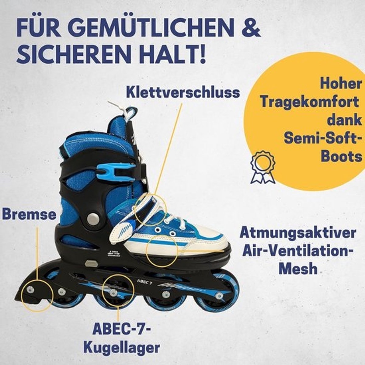 Verstelbare Inline Skates voor Kinderen en Jongeren (Maten 37-41) - Blauwe Rolschaatsen met Rem
