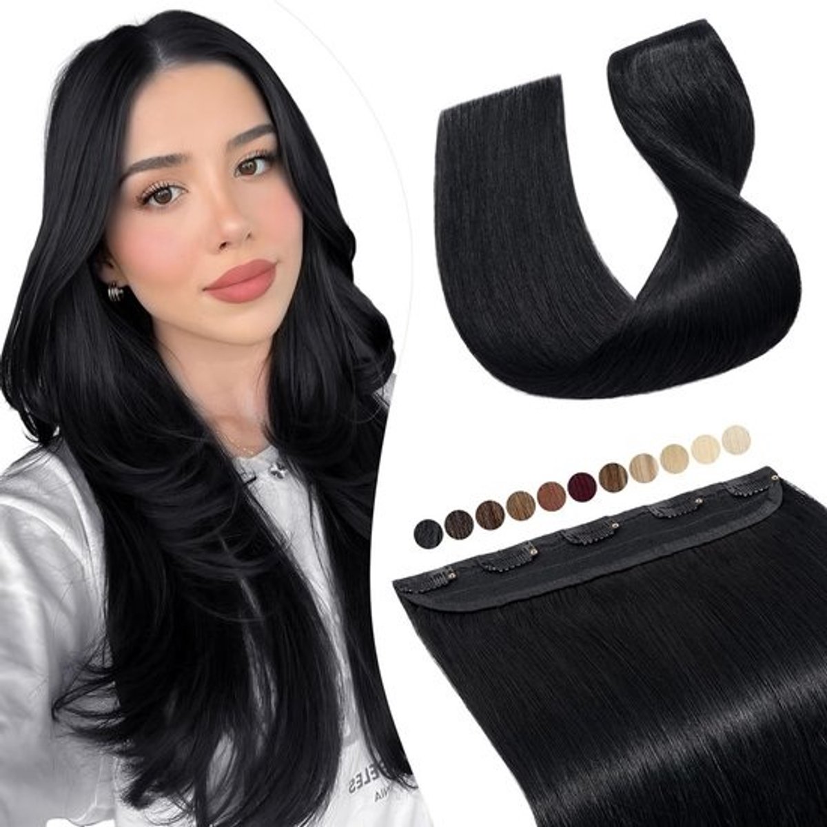 Clip-in Haarverlenging van Echt Menselijk Haar, 55 cm Vlecht (Zwart)