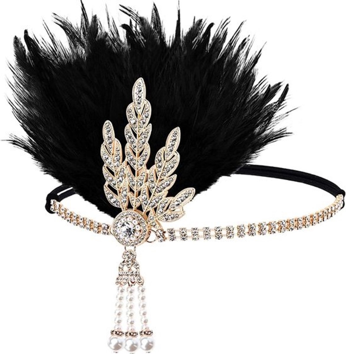 Hoofdband Jaren '20 Stijl met Veren en Kristallen - Gatsby Feestaccessoire