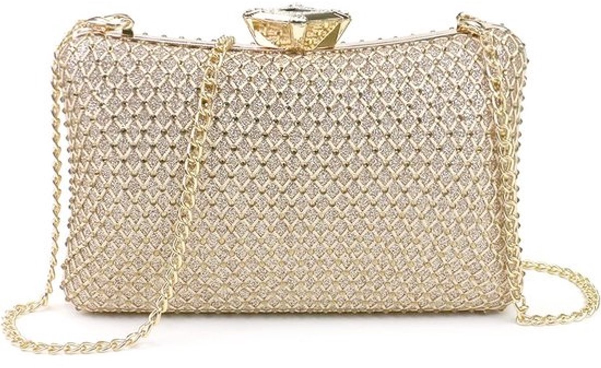 Elegante Dames Avondtas Clutch met Parelmoer Glitter en Afneembare Schouderketting