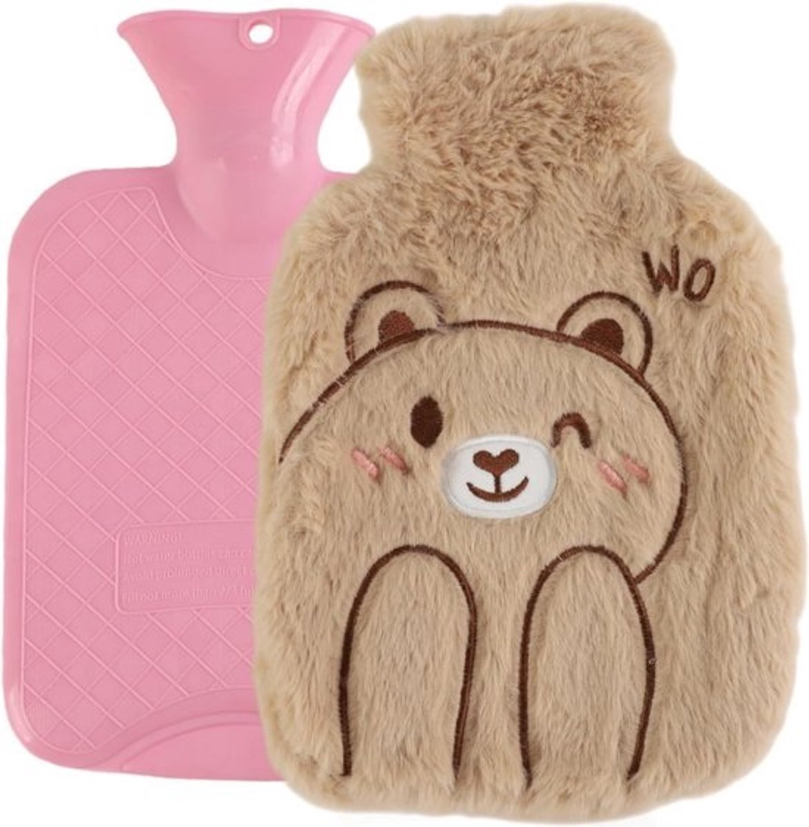 Warme Kruik 1 Liter met Zachte Pluche Hoes, Lekvrij en Lange Isolatie
