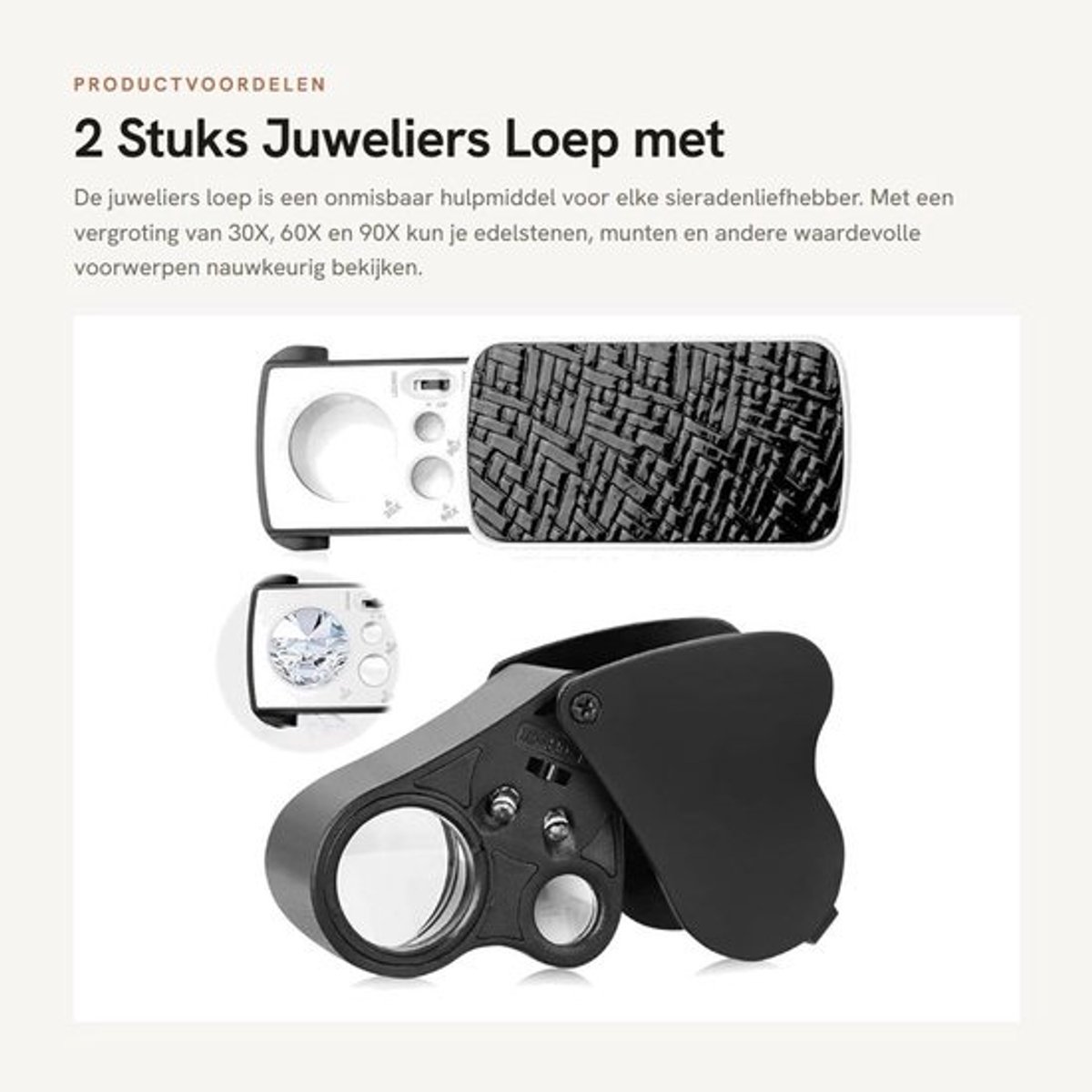 Dailygoods - 2 Stuks Juweliers Loep met LED en UV Licht