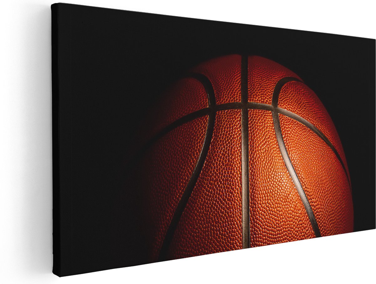 Artaza Canvas Schilderij Basketbal op een Zwarte Achtergrond - 160x80 cm - Groot - Wanddecoratie Woonkamer - Schilderijen - Muurdecoratie