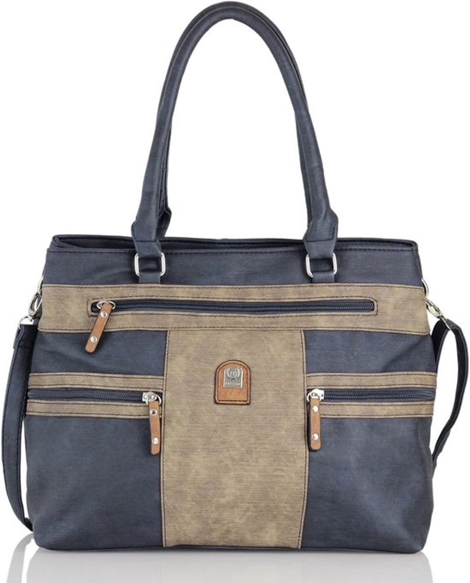 Middelgrote Dames Shopper Tas met Veel Vakken - Zacht Kunstleer en Verstelbare Schouderriem - Marineblauw