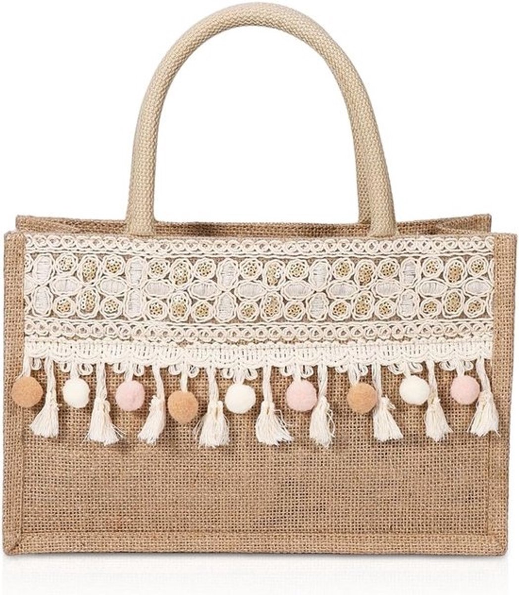 Grote Jute Strandtas en Boodschappentas voor Dames - Bohemian Stijl