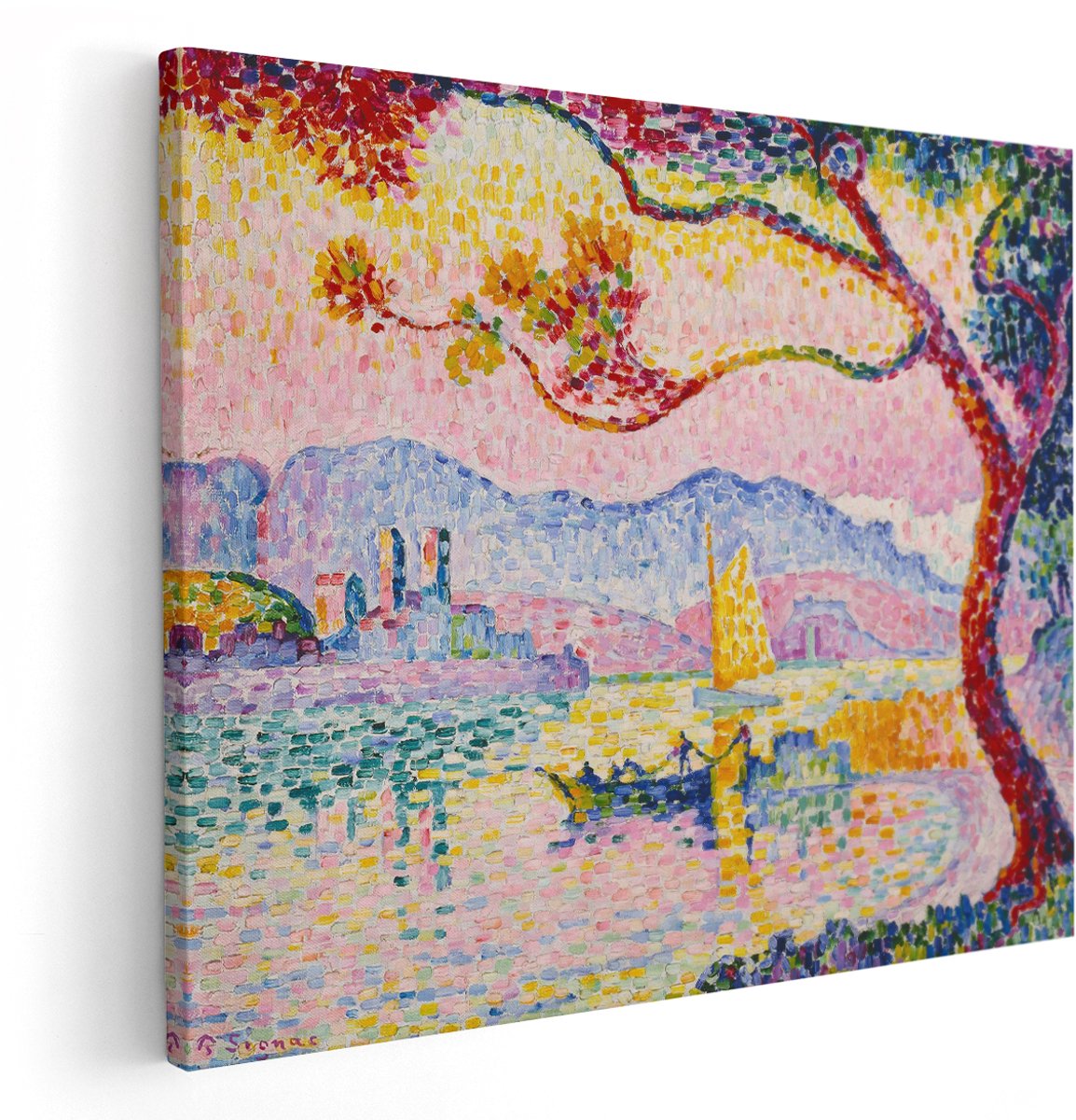 Artaza Canvas Schilderij Landschap - 150x120 cm - Groot - Wanddecoratie Zee - Muurdecoratie Pointillisme Signac - Decoratie Boom - Kleurrijk