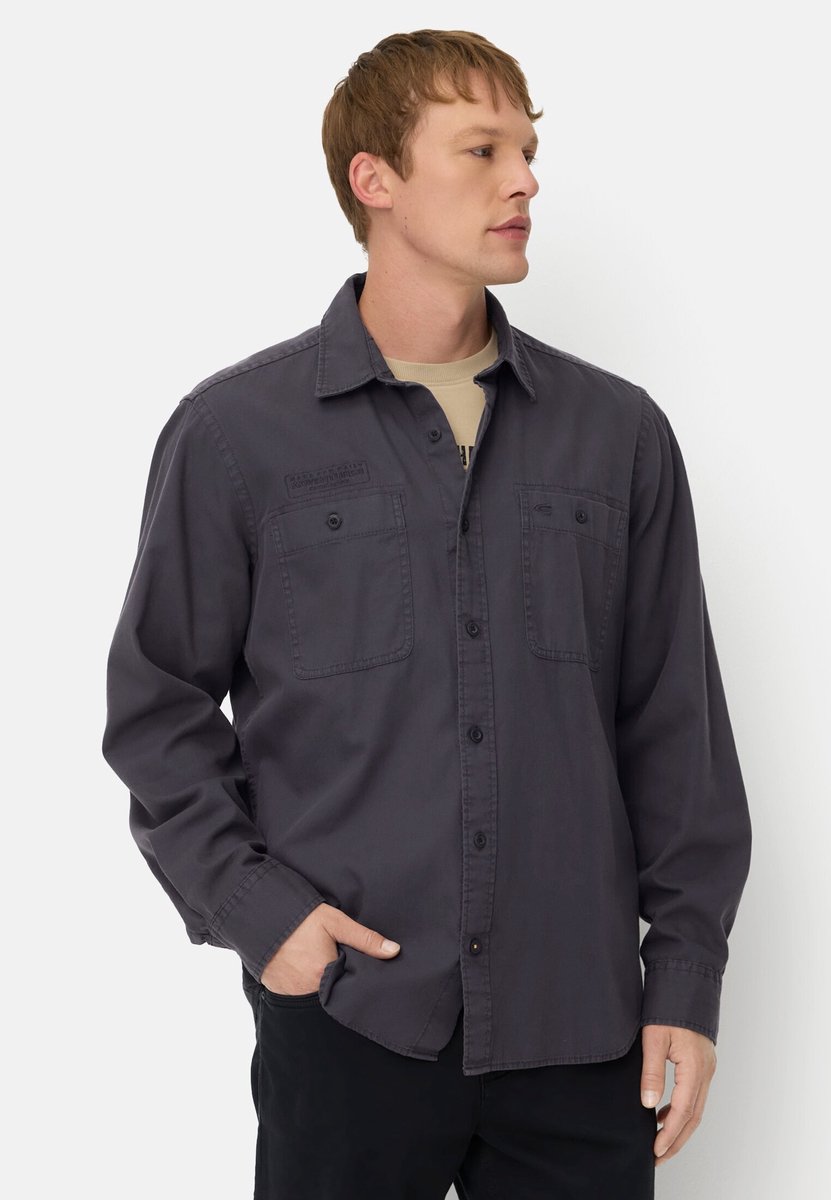 camel active Overhemd met lange mouwen in katoen - Maat menswear-L - Marineblauw