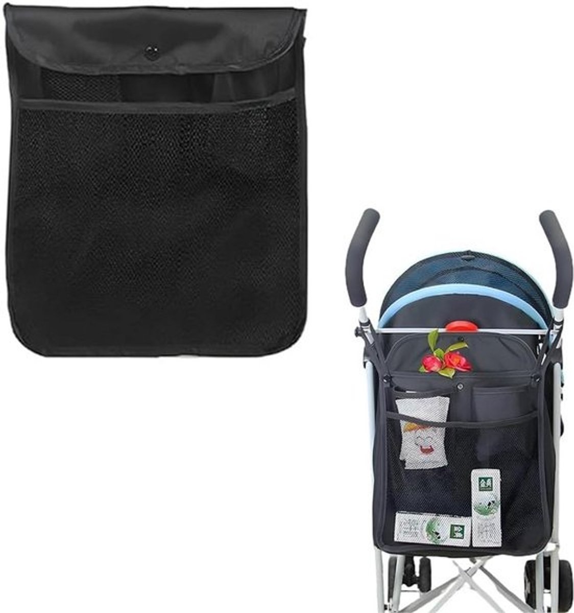 Universel Opbergtas voor Kinderwagen - Canvas Draagtas met Ruime Vakken, Vuilafstotend & Wasbaar - Draagtas voor Wandeltassen & Kinderwagentas