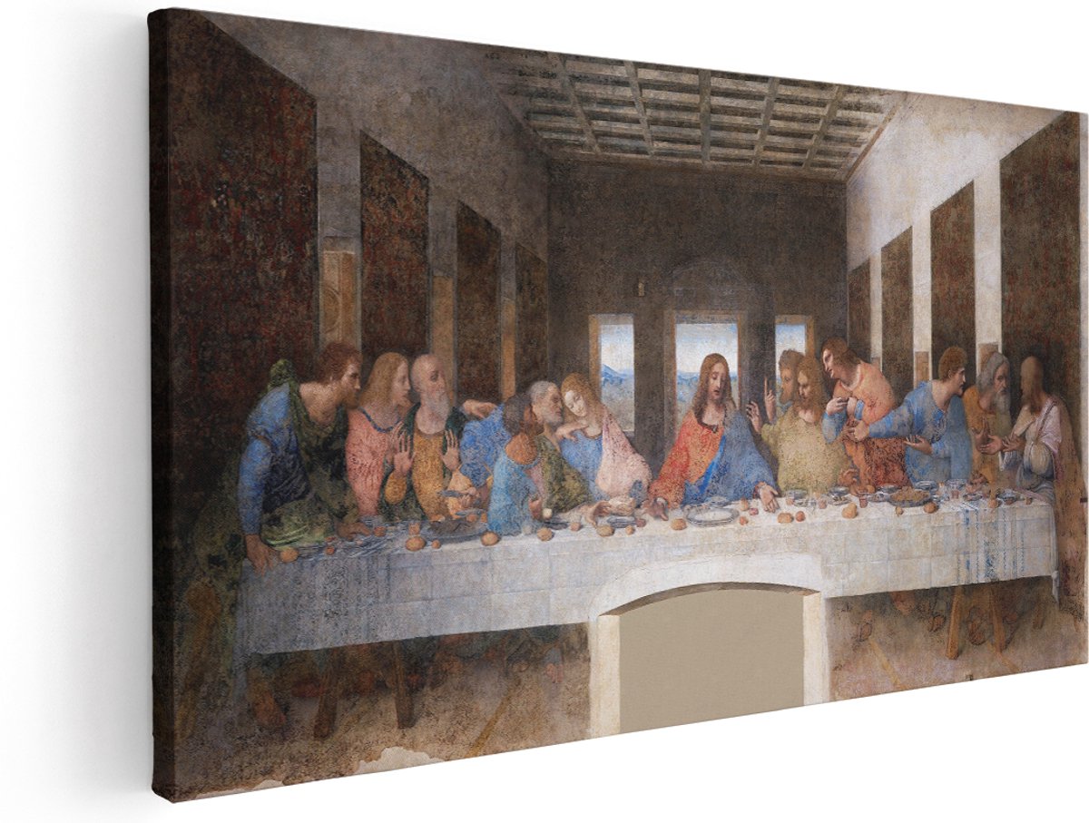 Artaza Canvas Schilderij Het Laatste Avondmaal - 160x80 cm - Groot - Wanddecoratie Christus - Muurdecoratie Religieus - Klassieke Schilderijen Da Vinci