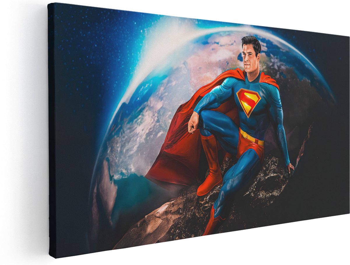 Artaza Canvas Schilderij Superheld - 160x80 cm - Groot - Wanddecoratie Superman Film - Muurdecoratie Kinderkamer - Schilderijen Op Canvas