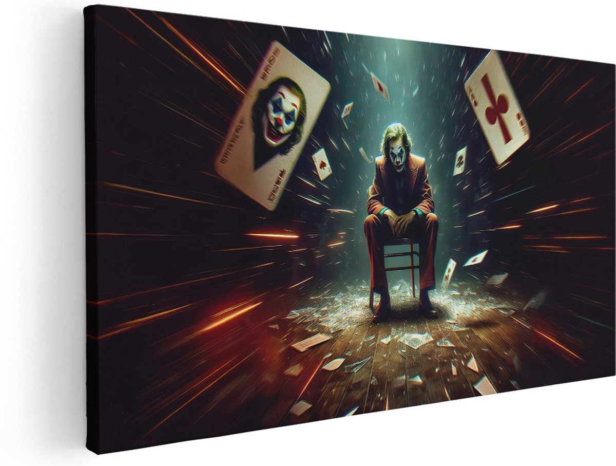 Artaza Canvas Schilderij Clown - 160x80 cm - Groot - Wanddecoratie Joker Portret - Muurdecoratie Film - Decoratie Donker - Kamer Accessoires