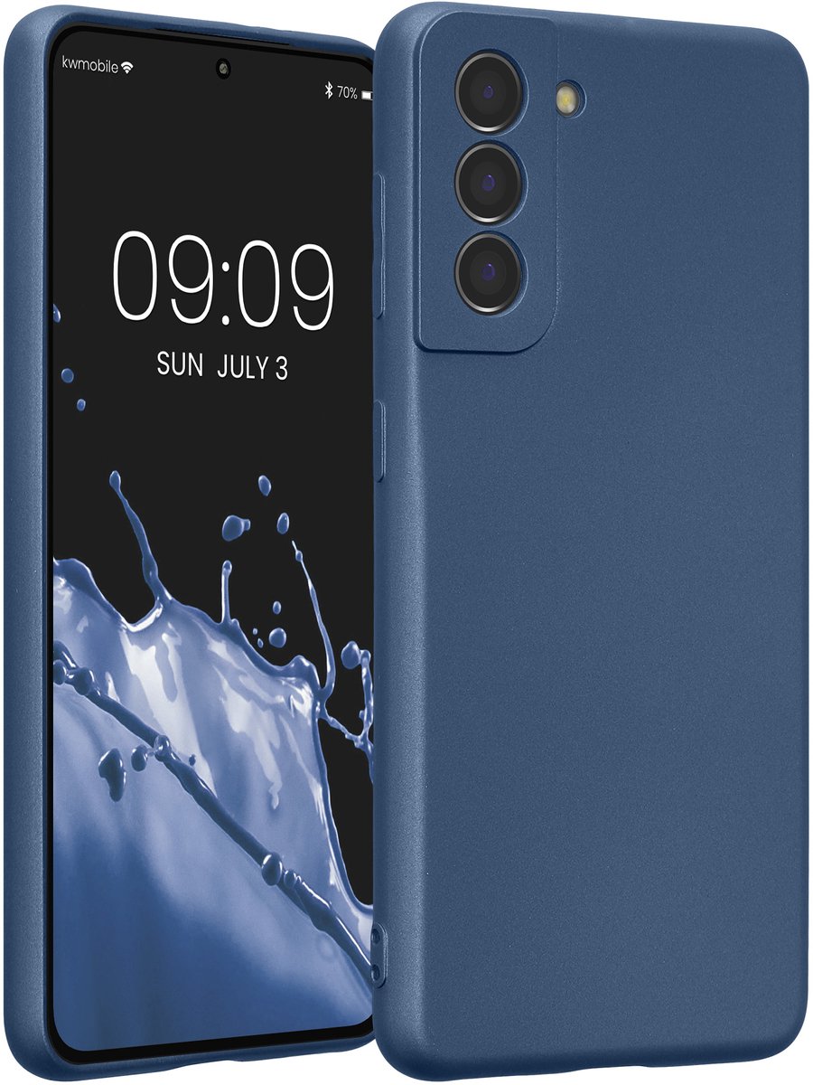 kwmobile metallic telefoonhoesje van TPU - geschikt voor Samsung Galaxy S21 - Flexible case voor smartphone - In metallic blauw