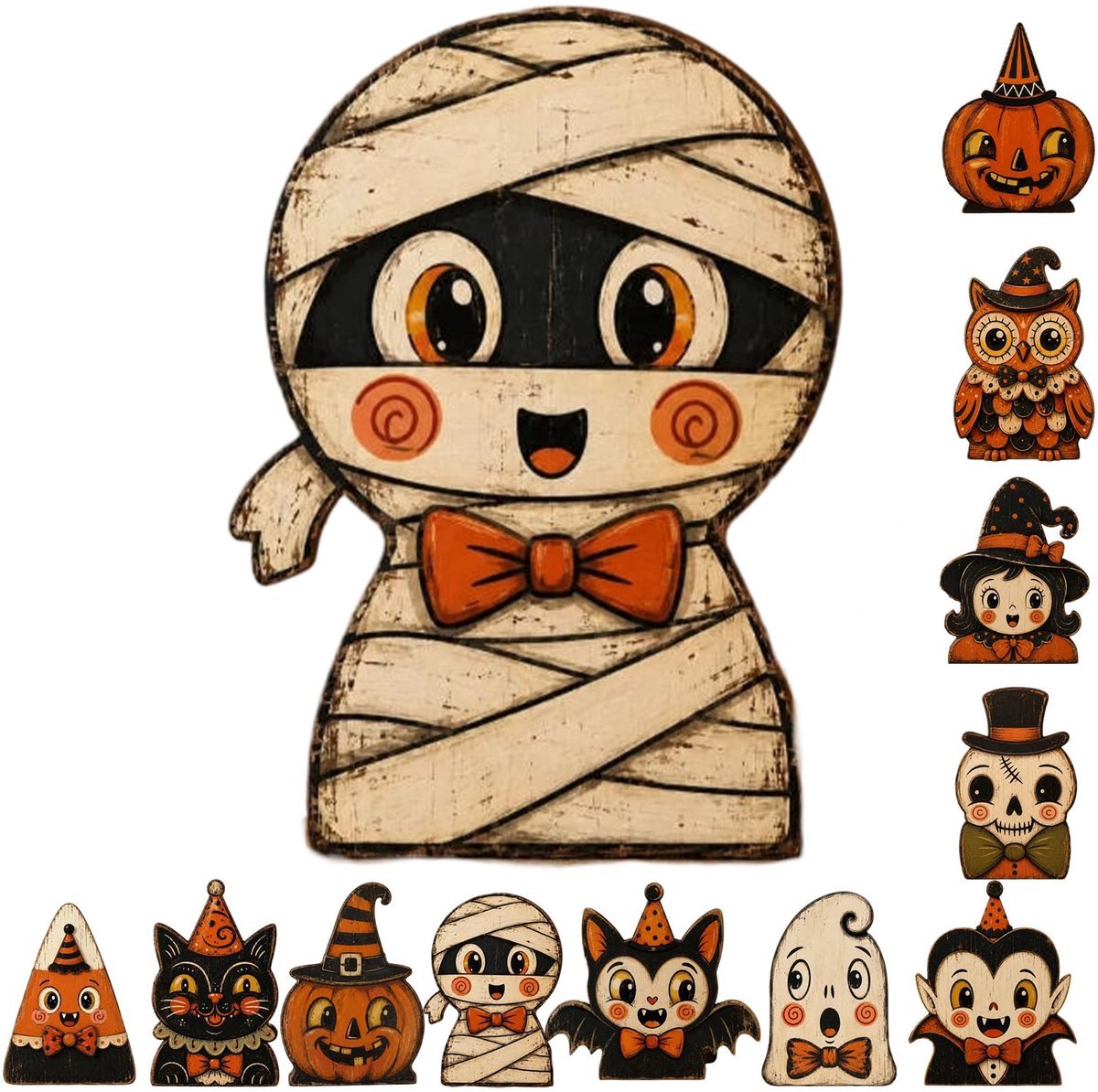 Casalora® Halloween Houten Tafeldecoratie – 1 Stuk – Retro Houten Figuur – Halloween Decoratie voor Schouw, Tiered Tray en Herfstdecoratie