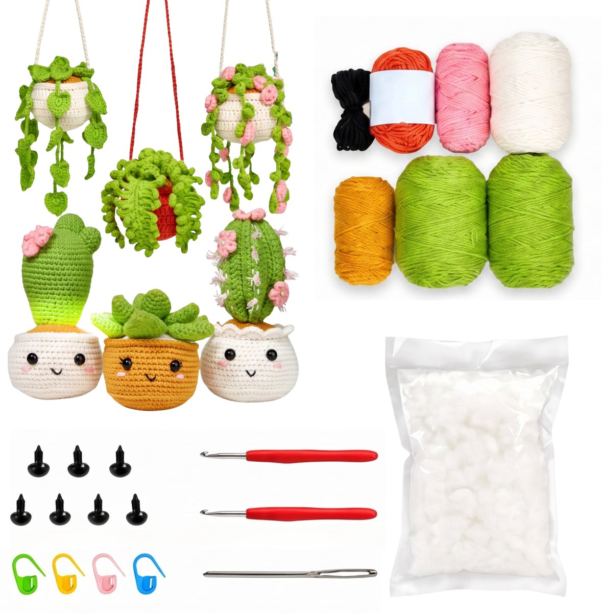 Somstyle Haakset Planten - 6 Amigurumi Plantjes - Compleet DIY Haakpakket voor Beginners & Gevorderden - Multicolor