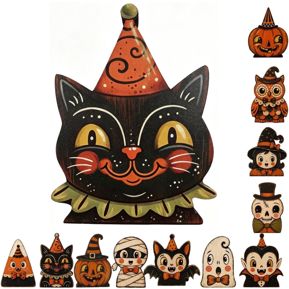 Casalora® Halloween Houten Tafeldecoratie – 1 Stuk – Retro Houten Figuur – Halloween Decoratie voor Schouw, Tiered Tray en Herfstdecoratie