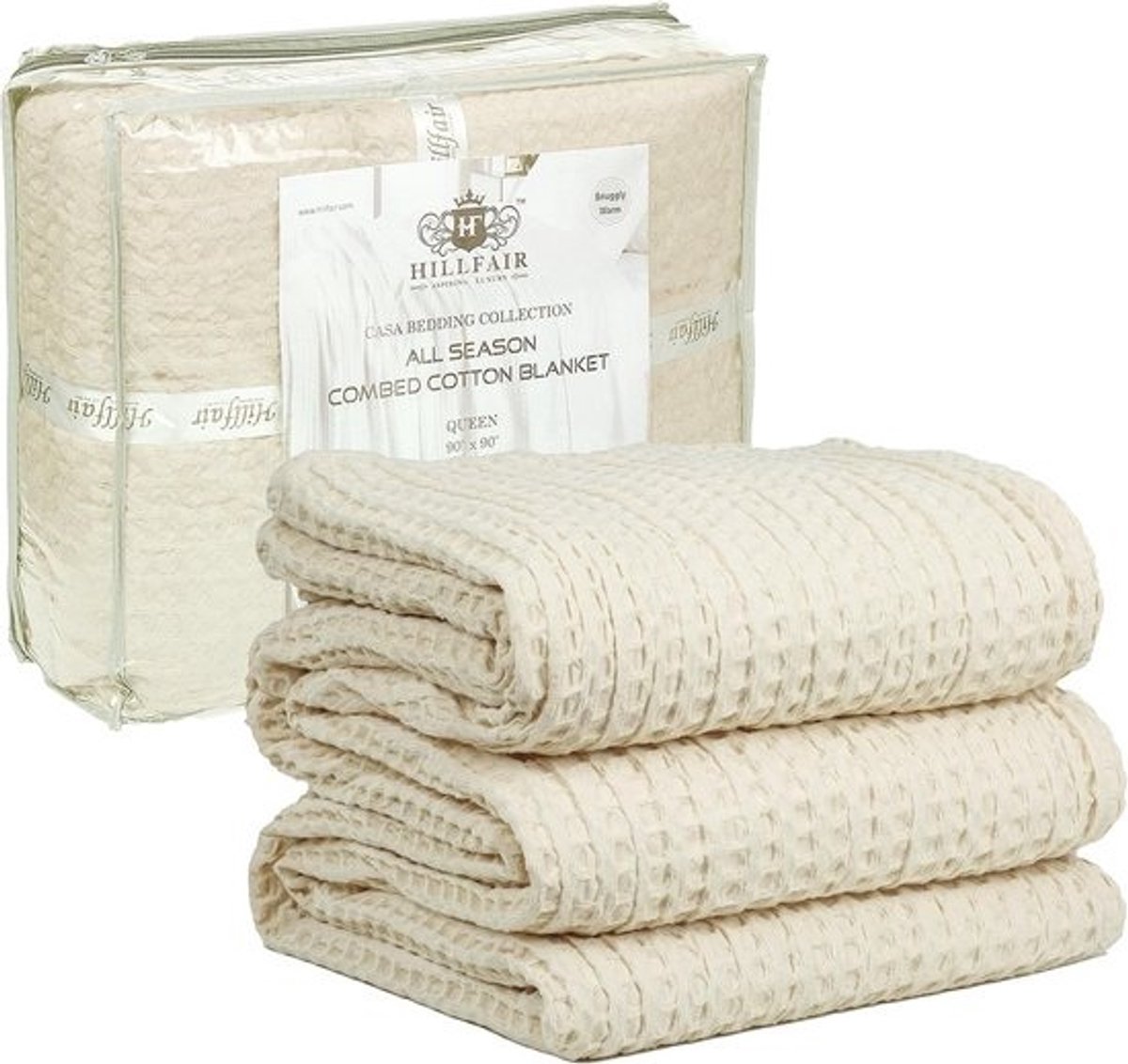 Katoenen Wafel Deken - Extra Grote Plaid - Comfortabel Ontspannen - 100% Ademend Katoen - XXL 120x120 Inch - Ecru Ivoor
