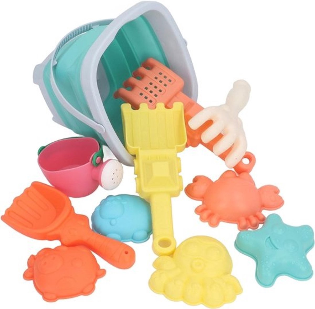Strandspeelgoed Set - Buitenspeelgoed Emmer - Zandkasteel Bouwen - Opvouwbare Emmer - 11 Delig - Blauw