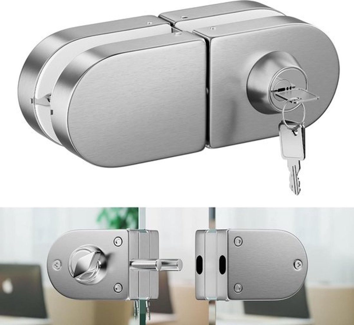 Glazen Deur Slot - Anti Diefstal Beveiliging - Schuifpoort Beveiligen - Eenvoudige Installatie - 10-12 mm Glasdikte - Geborsteld Zilver