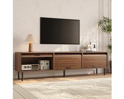 DESMIU Tv Meubel - Drie Schuifdeuren Met Verticale Groefstructuur - Voor Woonkamer En Tv Wand - MDF En Spaanplaat - Walnoot - 180 X 40 X 55 Cm