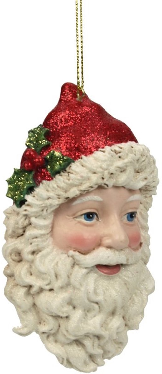 Ornament Kerstman hoofd met hulst, 6x1,5x11cm